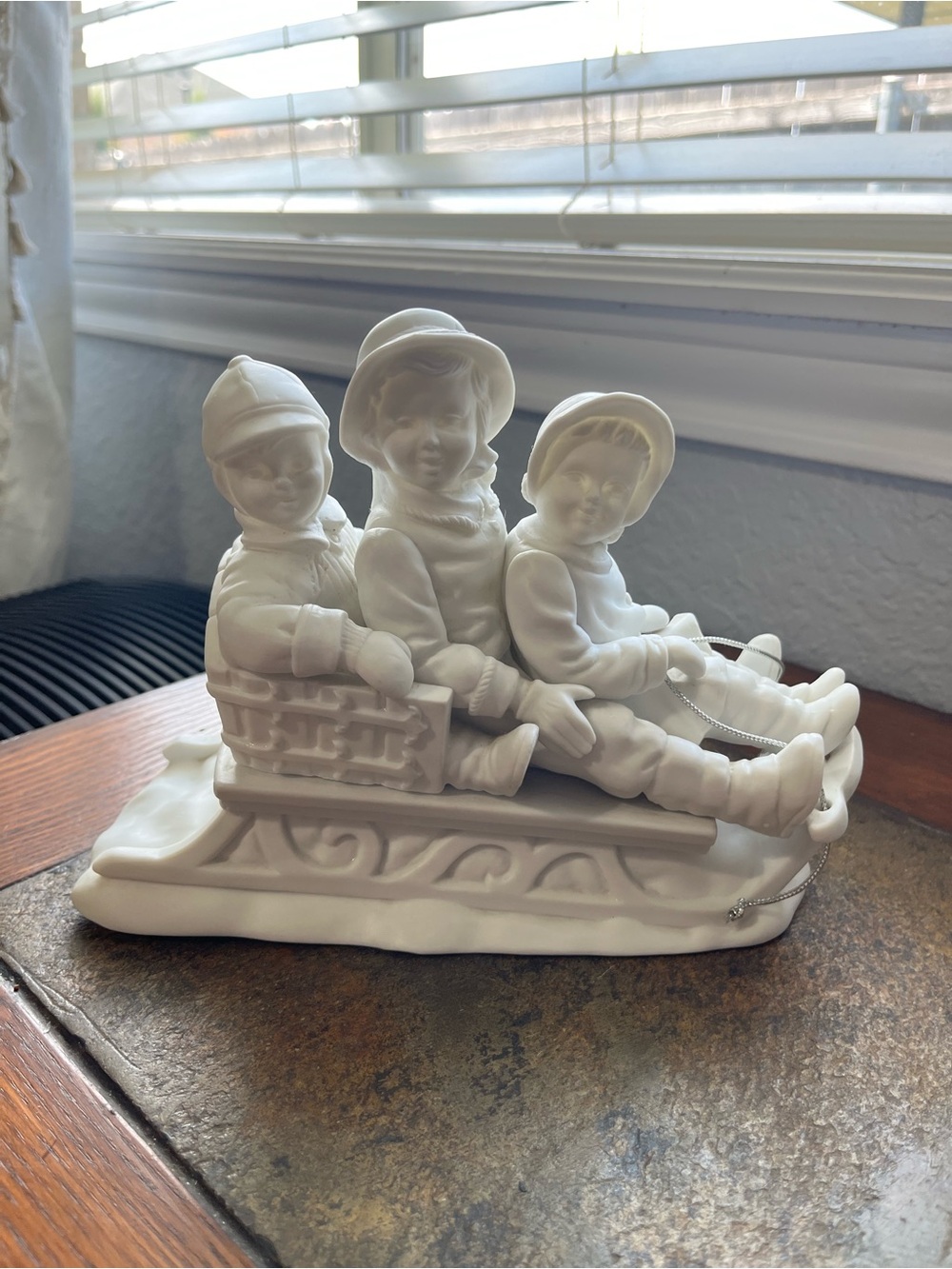Department 56 White Ceramic Trio Children on Sled Figurine